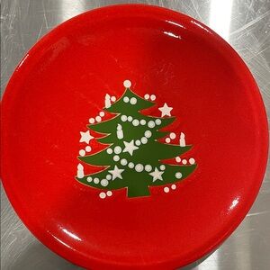 Festive Red Plate with Green Christmas Tree Design